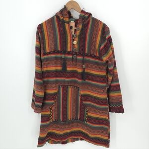 Kathmandu Imports Rasta Colorful Poncho Hoodie Surfer Hippie Tunic  100% Cotton
